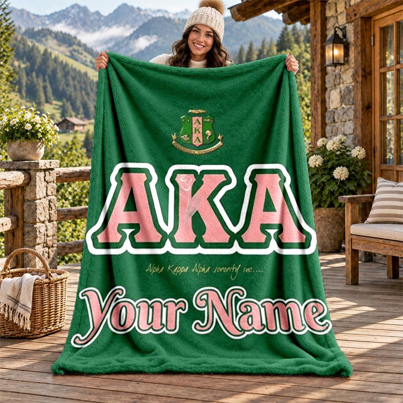Alpha Kappa Alpha sorority Custom Name Flannel Blanket Personalized Soft Warm Plush Throw Blanket Customized Gift for Family Friends