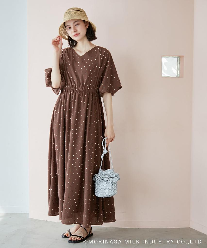 ROPE PICNIC Pino Dot Print Dress Dark Size Women's (GDE14950, Brown, 20)