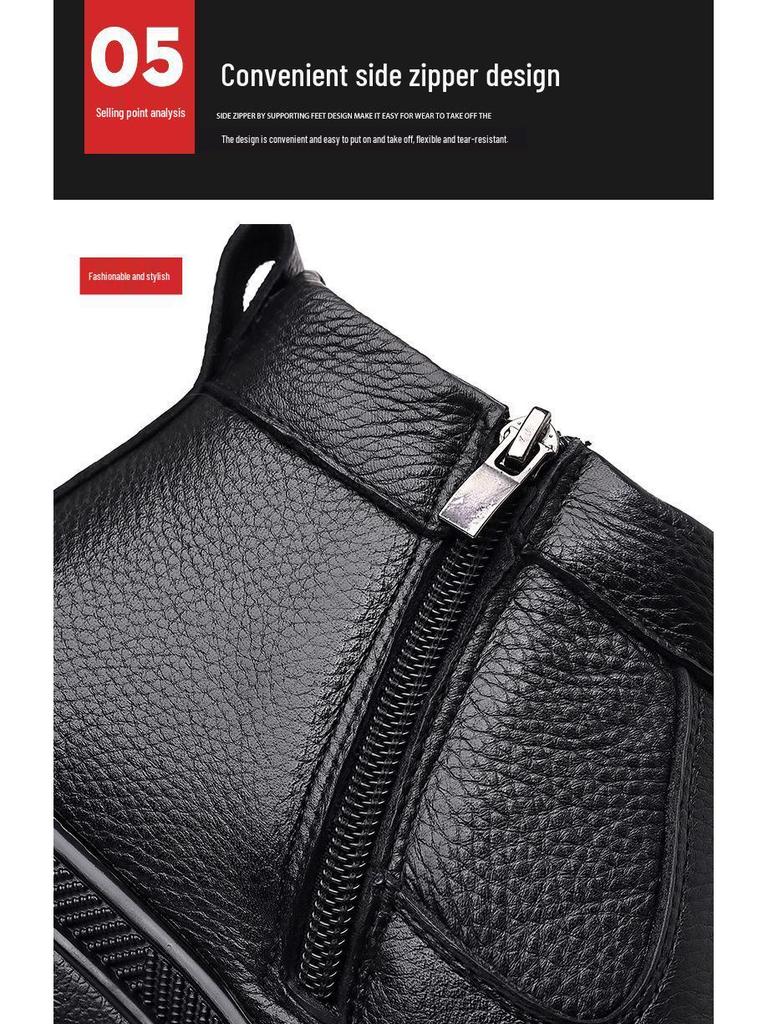 Pánské kožené boty s vysokým svrškem a vlněnou podšívkou - Zimní protiskluzové, hřejivé, zesílené pro seniory.