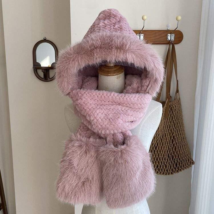 Women's Warm Plush Hat, Gloves & Scarf Set - Thick, Solid Color, Cute & Cold-Proof 2024 Edition