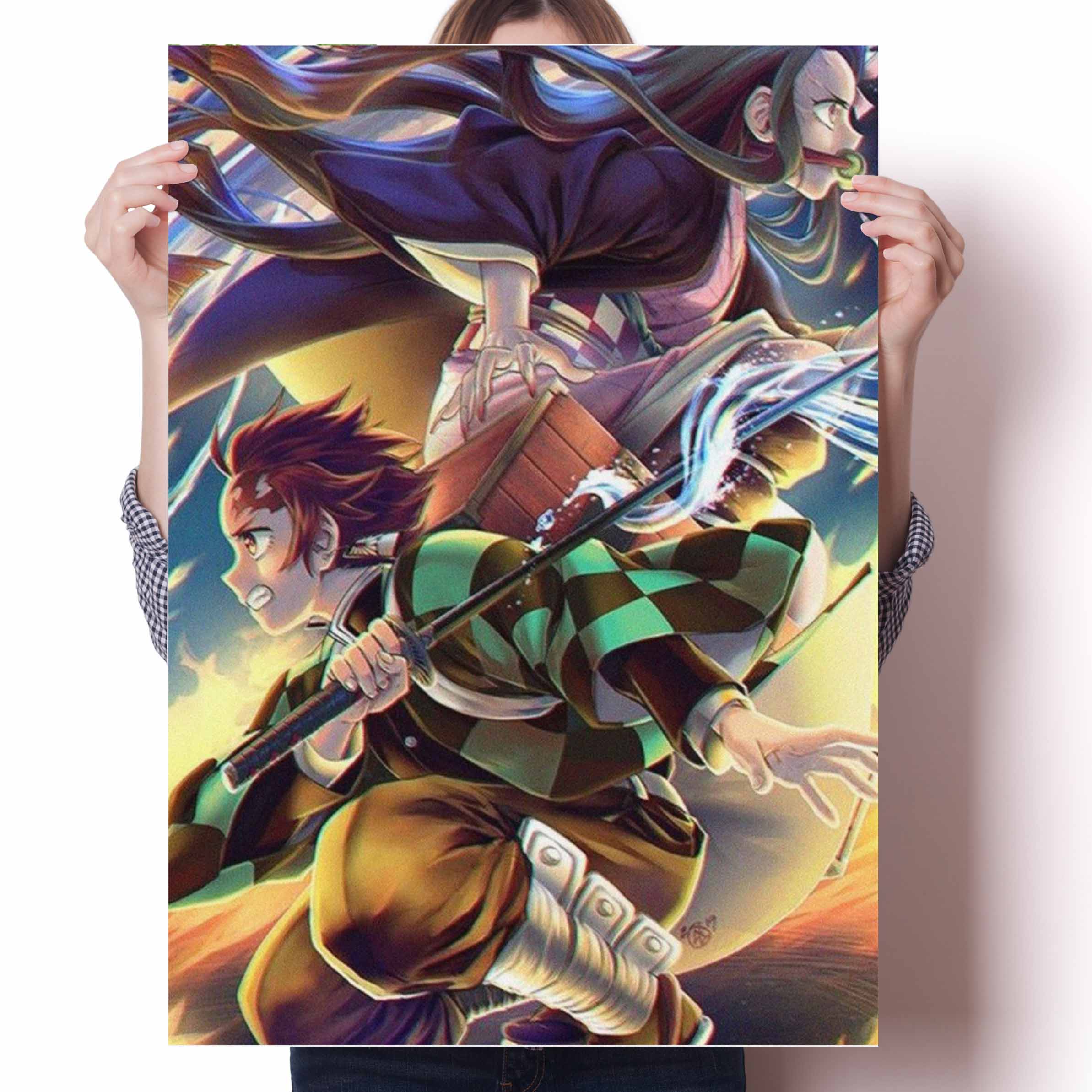 

Плакат «Убийца демонов» Kimetsu no Yaiba Tanjirou Nezuko, аниме, плакаты с улыбкой и друзьями, настенное художественное украшение, Kawaii, декор комнаты, холст, без рамки 21*30cm No Frame