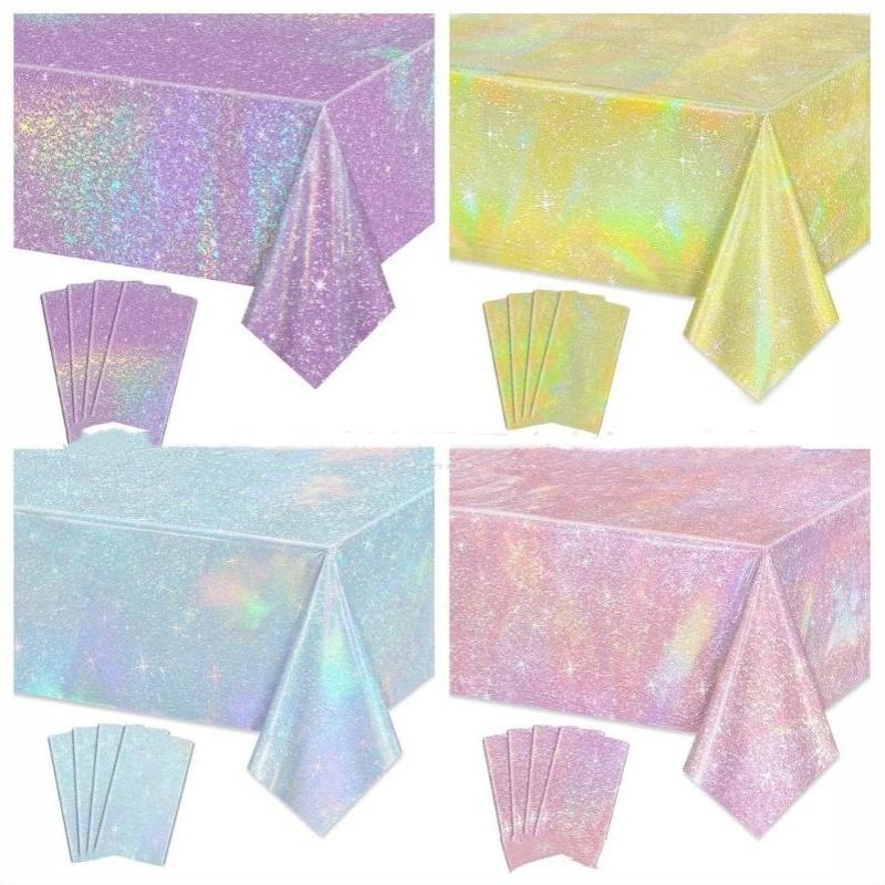 Iridescent Disposable Tablecloth Rainbow Laser Birthday Decoration Tablecloth For Bridal Wedding Party Supplies