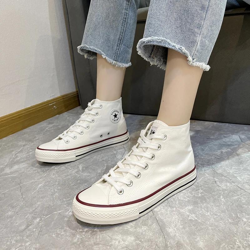 Spring/autumn CANVAS Sneakers Lace-up Solid Ladies Shoes On Sale 2024 High Quality Sewing Adult Women's Vulcanize Shoes
