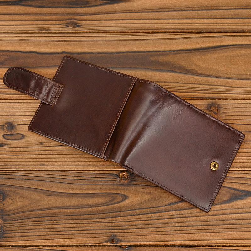 Genuine Leather Wallet, Snap-On Four-Fold Short Wallet, Men'S Short Wallet, Multi-Card Compartment, Multifunctional Two-Fold Wallet