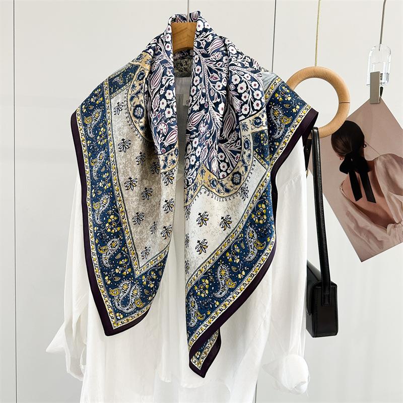 Silk Scarf Female Classical Paisley Pattern Versatile 91 Plain Crepe Satin Square Scarf Mulberry Silk Silk Scarf with Shawl