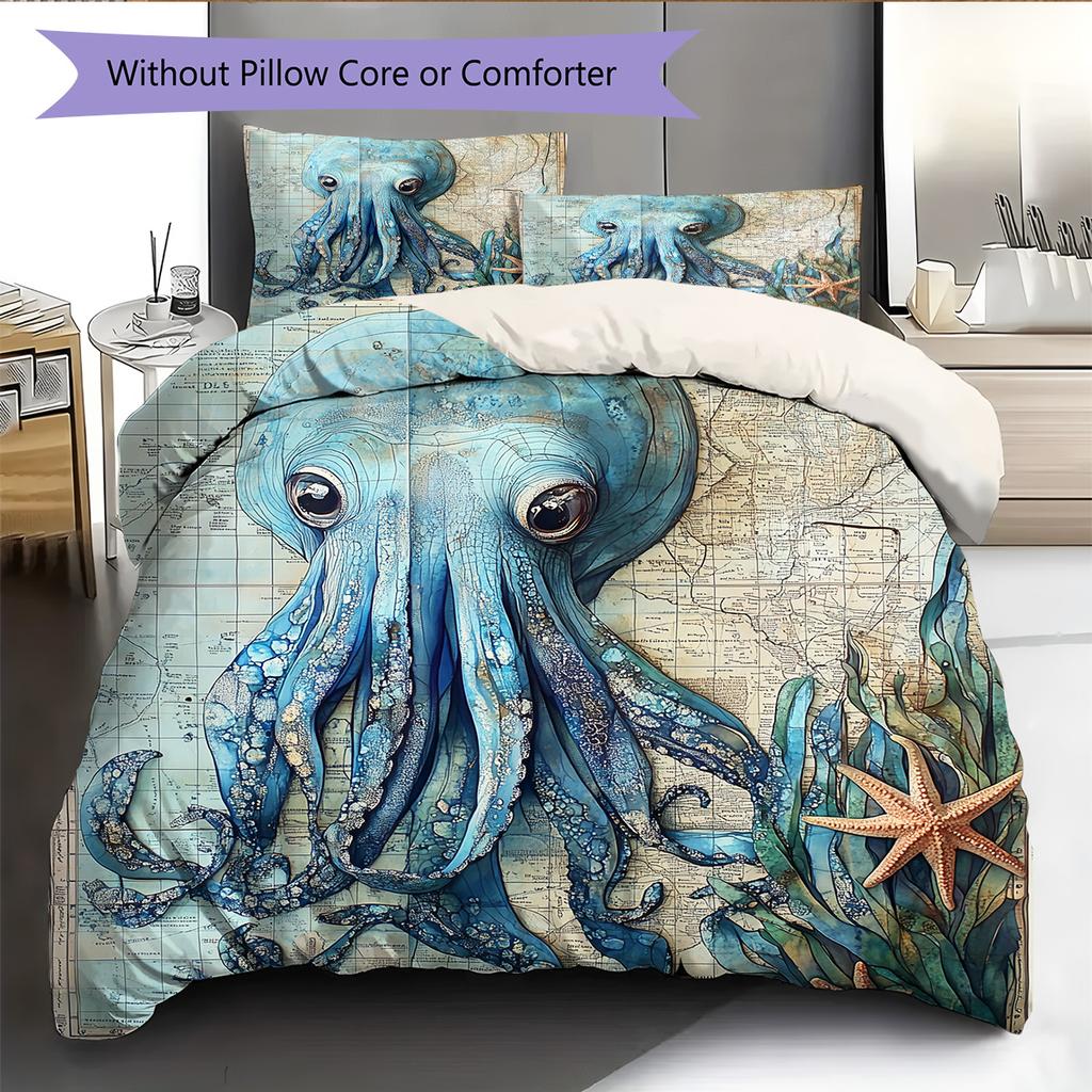 Vintage Octopus Pattern Bedding Quilt Set Home Decoration Gift (1 * duvet cover + 2 * pillowcase without core)