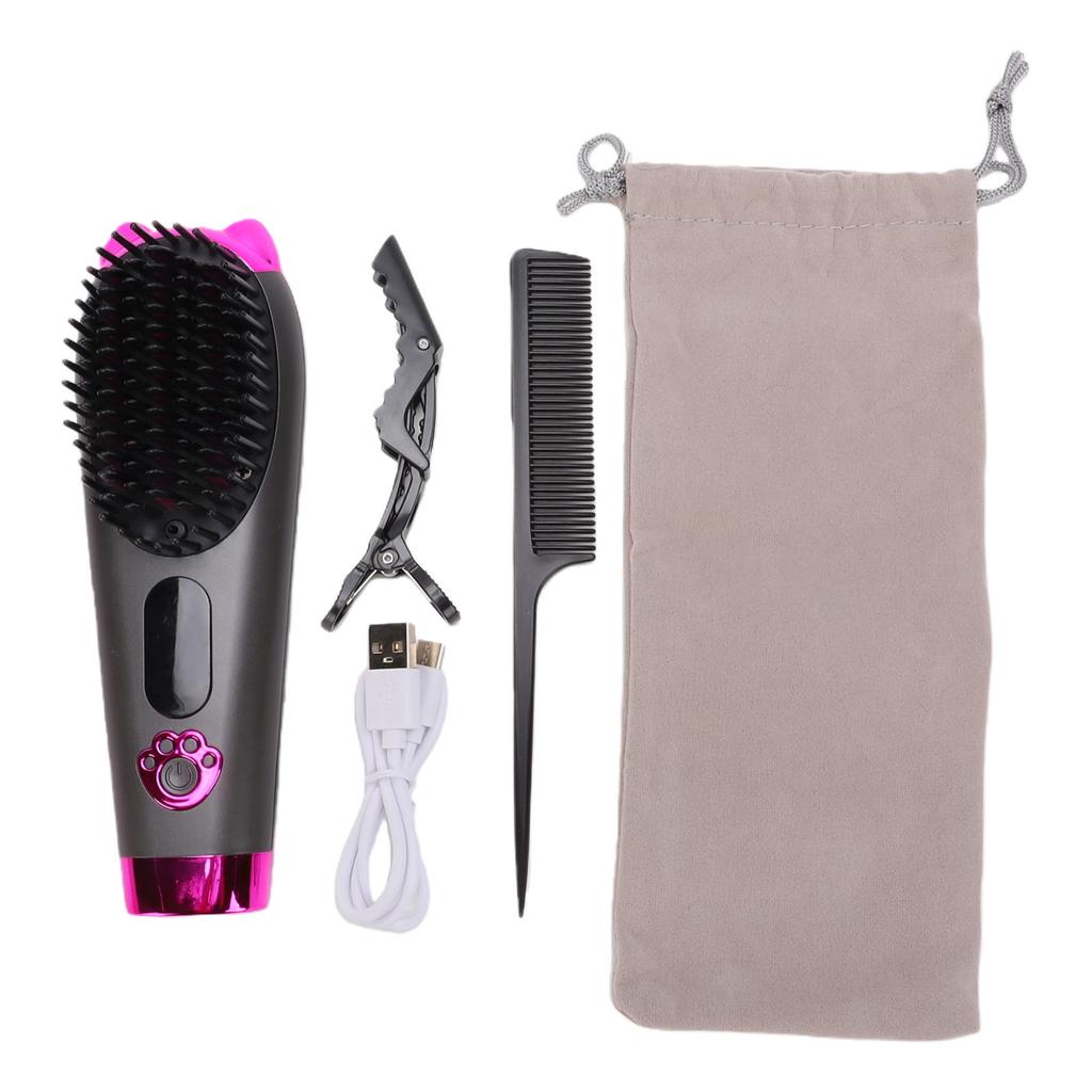 Cordless Hair Straightener Brush 3 Temperature Settings Portable Hair Straightening Comb with Cute Ear Gray