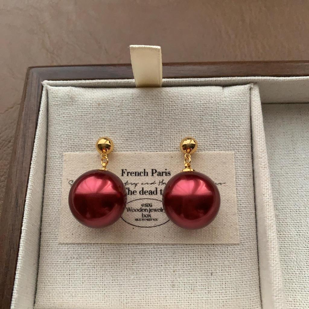Ankara Red Pearl Earrings Earrings High Personality Versatile Festive Atmosphere Simple Generosity Light Luxury Earrings Women