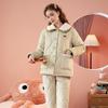 Fenteng Damen Verdicktes Dreilagiges Gestepptes Pyjama-Set