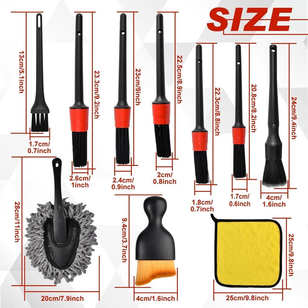 10 Pcs Car Detailing Cleaning Kit Interior Cleaner, Detailing Brushes Soft Microfiber Towels Dash Duster for Windows, Dashboard, Vents, Auto Care