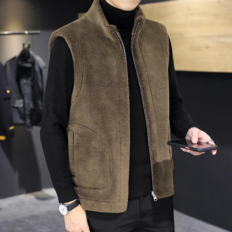 Woodpecker Men's Reversible Fleece and Leather Vest - Autumn/Winter Lambswool Sleeveless Jacket