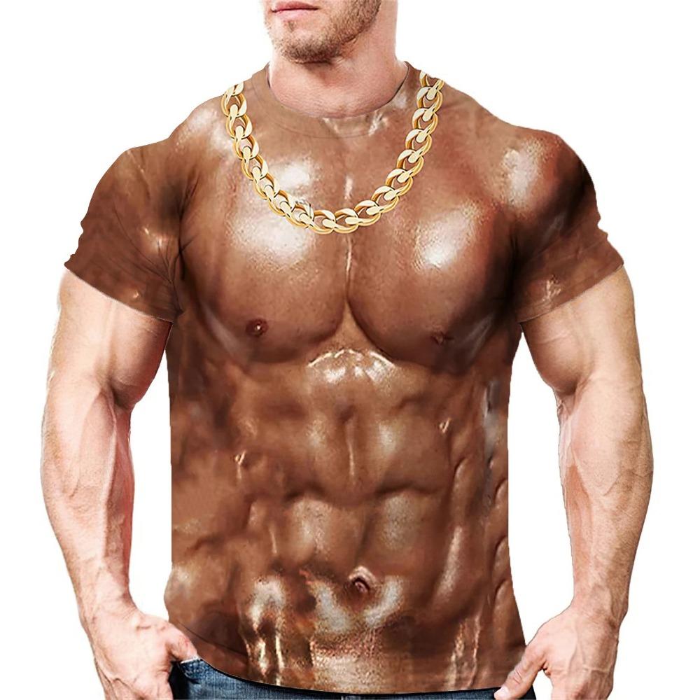 Sexig Mode Muskel Tatuering Kreativ Hip Hop Rolig Tuff Kille Sommar Herr Rundhals Kortärmad T-shirt Topp 3D Harajuku Tryck Ny