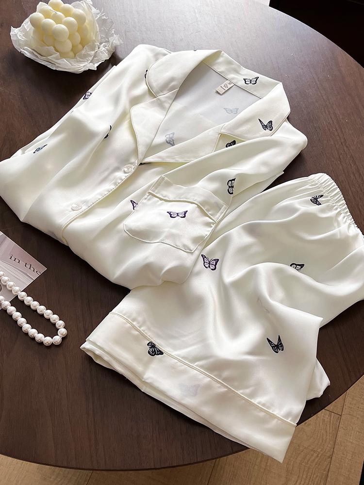 

Women s Mulberry Silk Pajama Set: Short Sleeve Top, Shorts & Long Pants - Versatile Summer Sleepwear Medium