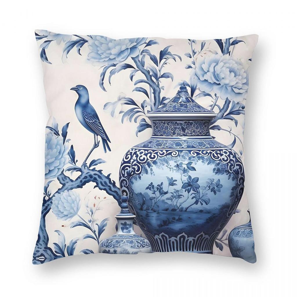 Chinoiserie Ingwergläser Garten Quadrat Kissenbezug Polyester Leinen Samt Bedruckt Reißverschluss Dekor Auto Kissenbezug