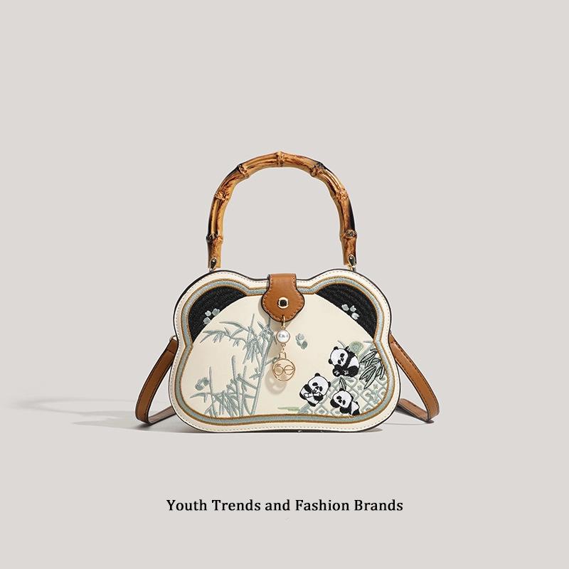 

Китайская бамбуковая сумка-тоут для женщин, милая сумка-мессенджер с пандой, на плечо, кроссбоди