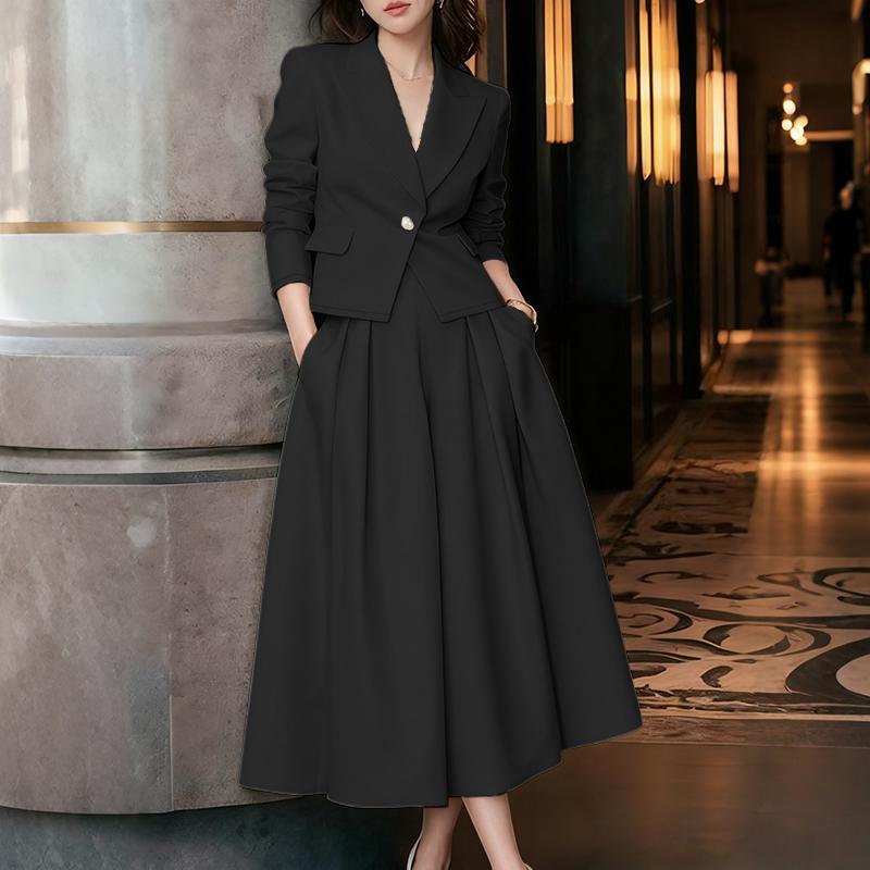 ZANZEA Women Long Sleeve Blazer and Long Skirts Casual Two Piece Suit Sets