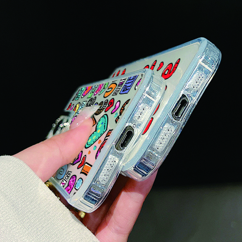 Fashion Colorful Love Hearts Print Clear Phone Case For iPhone 16 Pro Max 15 Plus 14 Pro 13 12 11 Plating Lens Protection Soft TPU Shockproof Cover