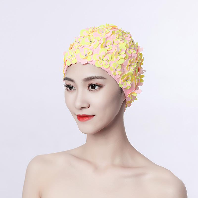 Badekappe Damen Diamantblume Handgefertigt Dreidimensional Handgenäht Dreilagige Blume Würgt Den Kopf Nicht Doppeltes Gewebe Schwimmen Spa