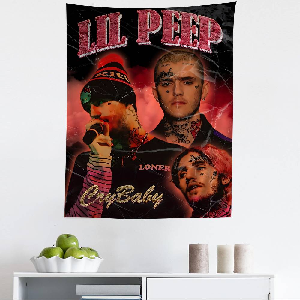 Hop Rapper LLil PPeep Anime Tapestry Hippie Flower Wall Carpets Dorm Decor Wall Hanging Home Decor