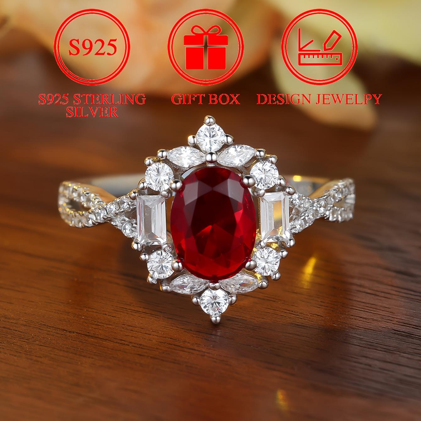 

Элегантные кольца в виде цветка из стерлингового серебра S925 для женщин, овальное кольцо на палец с красным цирконием, подарки на помолвку 10 серебряный/красный