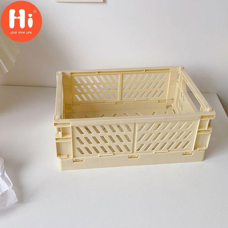 Hi 1PC Stationery Organizer Desk Plastic Mini Folding Storage Box Collapsible Organizing BasketHi