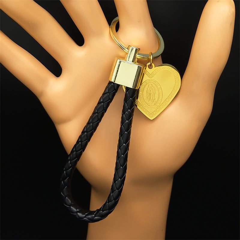 Love Heart Shape Virgin Mary Key Chain for Women Men Stainless Steel Gold Color Key Ring Jewelry Nuestra Señora de Guadalup