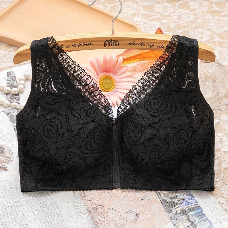 Lingerie Women's Strapless Front Strap Bra Zipper Full Cup Adjustable Side Fold Breast Bra