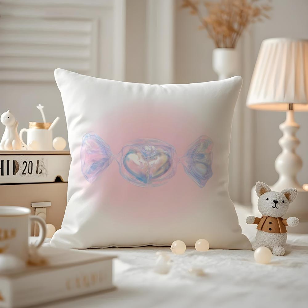 Süße rosa Süßigkeiten Kissenbezug Milbenabweisend Kissenbezug Unsichtbarer Reißverschluss seidiger kurzer Plüsch Sofakissenbezug