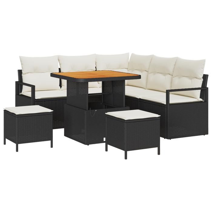 VidaXL Ensemble de Sofa de Jardin 8 Pièces avec Coussins Noir Poly Rattan Acacia 3362520
