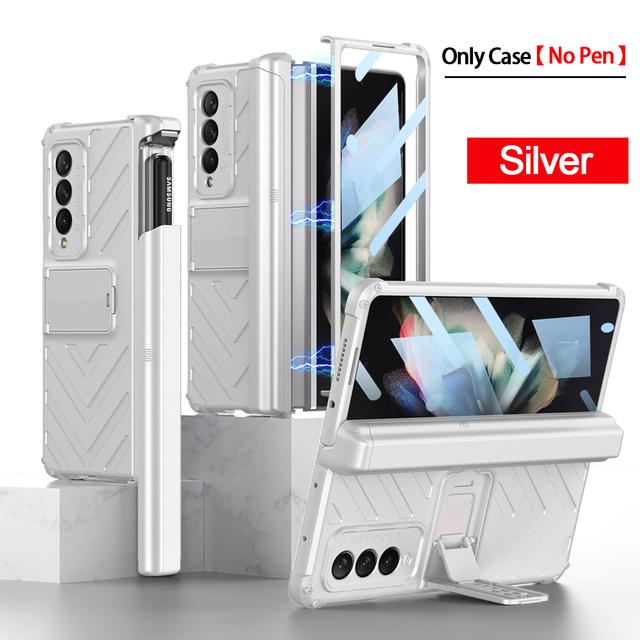 Z Fold 3 Magnetic Hinge Capa For Samsung Galaxy Z Fold 3 Fold3 5g Case Slide Pen Slot Front Glass Film Kickstand Hard Pc Cover
