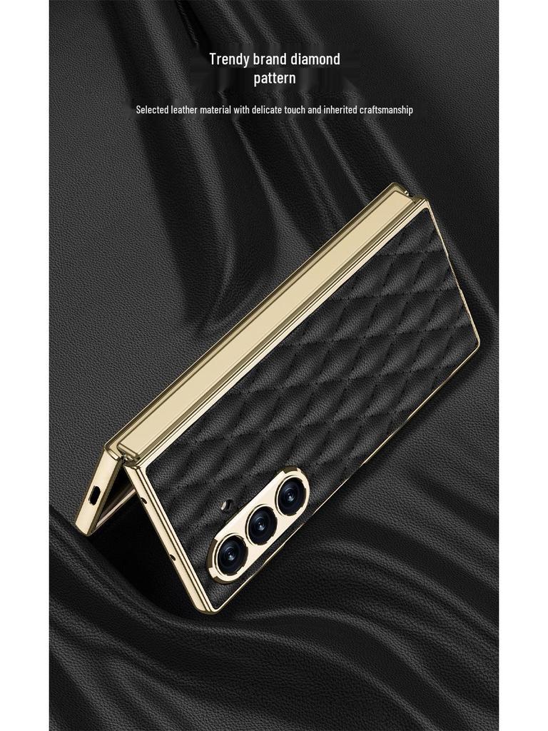 Samsung ZFold7 Luxury Diamond Lattice Leather Case with Integrated Screen Protector
