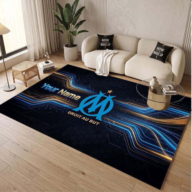 Custom Rug Olympique Marseille FC Pattern Print Name Text Soft Non‑Slip Floor Carpet for Home Indoor Decoration