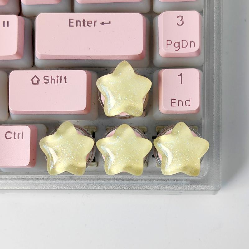4Pcs Cute Star Keycaps Sweet Translucent Girl Personalized Gift Key Cap For Mechanical Keyboard Accessories