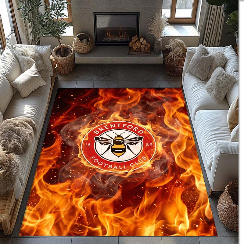 Brentford Football Print Crystal Velvet Rug, Comfortable Water Absorbent Non Slip Indoor Floor Carpet
