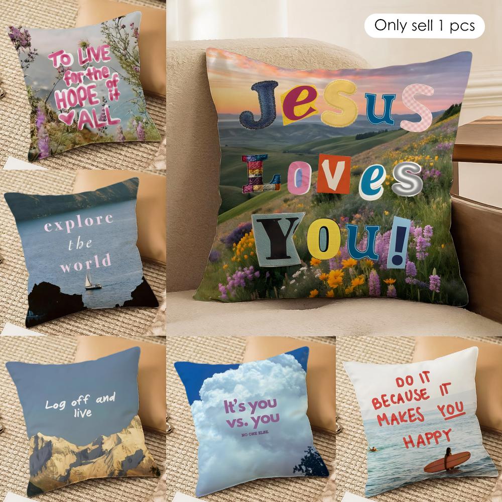 Positive Words Cushion Cover Soft Plush Fabric DoubleSided Printed Cushion Covers for All Seasons Home Decor