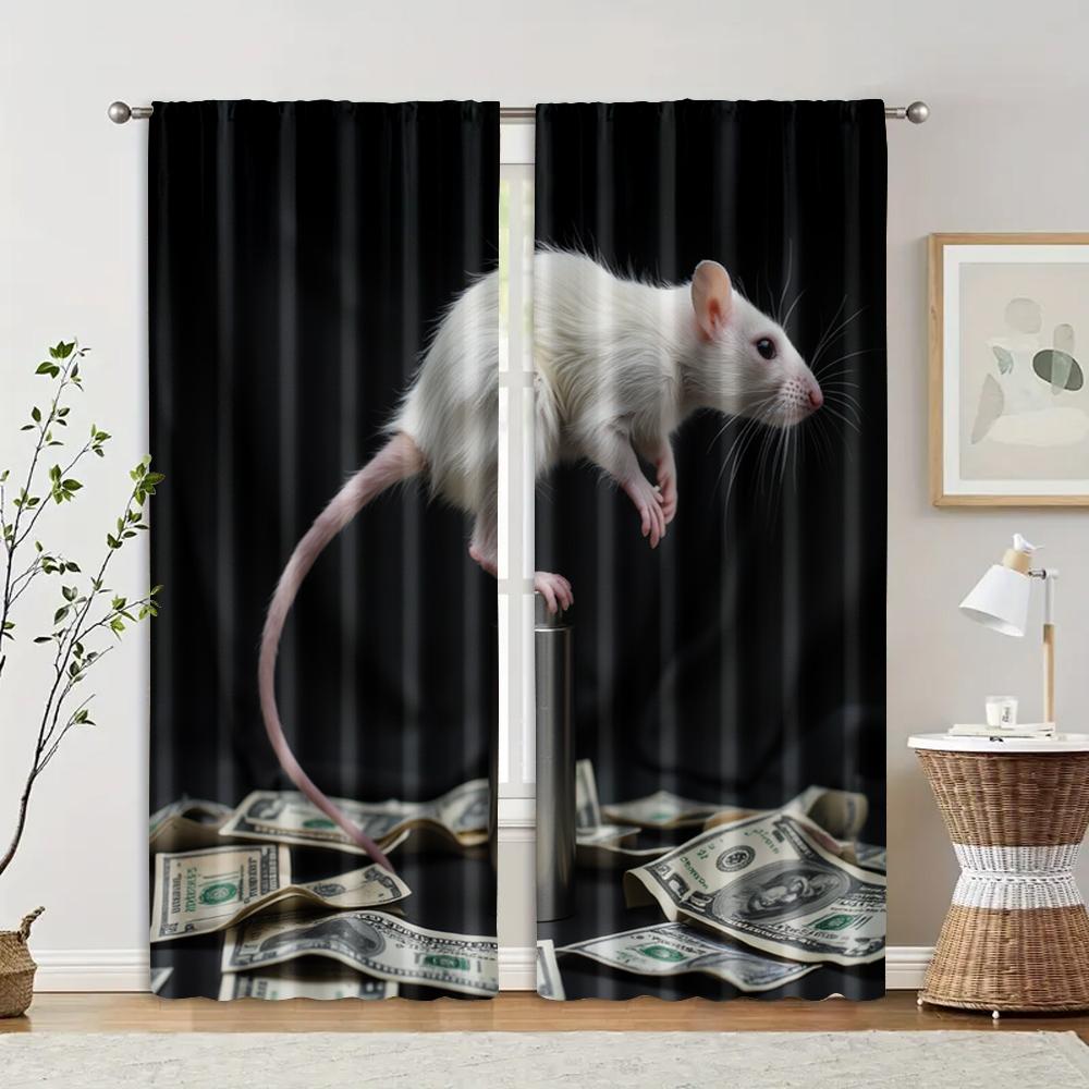 

2 pcs, filtering curtains (excluding rods, non-movable, without batteries) Cute Rat Pole Dance Money for use in bedrooms and 29x65in(75x166cm)