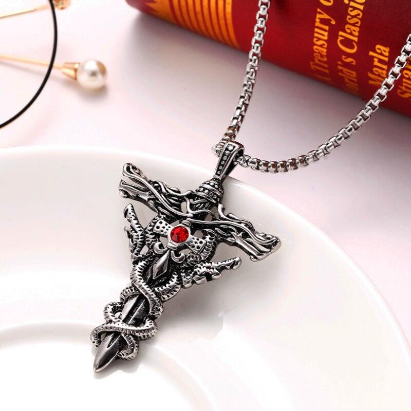 Stainless Steel Jewelry Double Dragon Sword Titanium Steel Pendant Necklace Pendant Retro Punk Cross Transit Chic Fashionable Male AccessoriesFashion