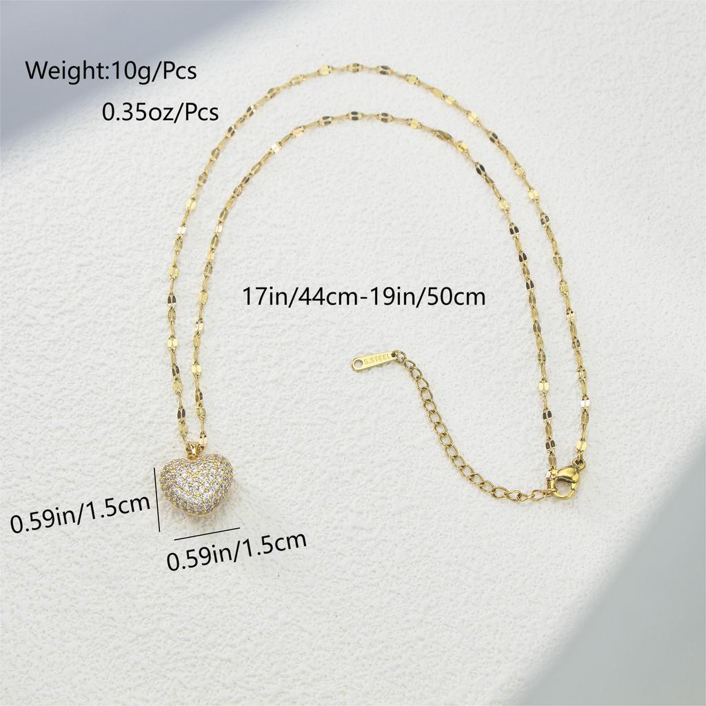 Set with Cubic Zirconia Heart Pendant, Women's Temperament, Stainless Steel Gold-plated Necklace, Wedding Party Jewelry Gifts