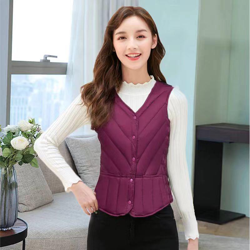 

Женский легкий пуховый хлопковый жилет без рукавов на зиму - Теплый, приталенный жилет для мам среднего возраста L (95-110 jin) красный/фиолетовый