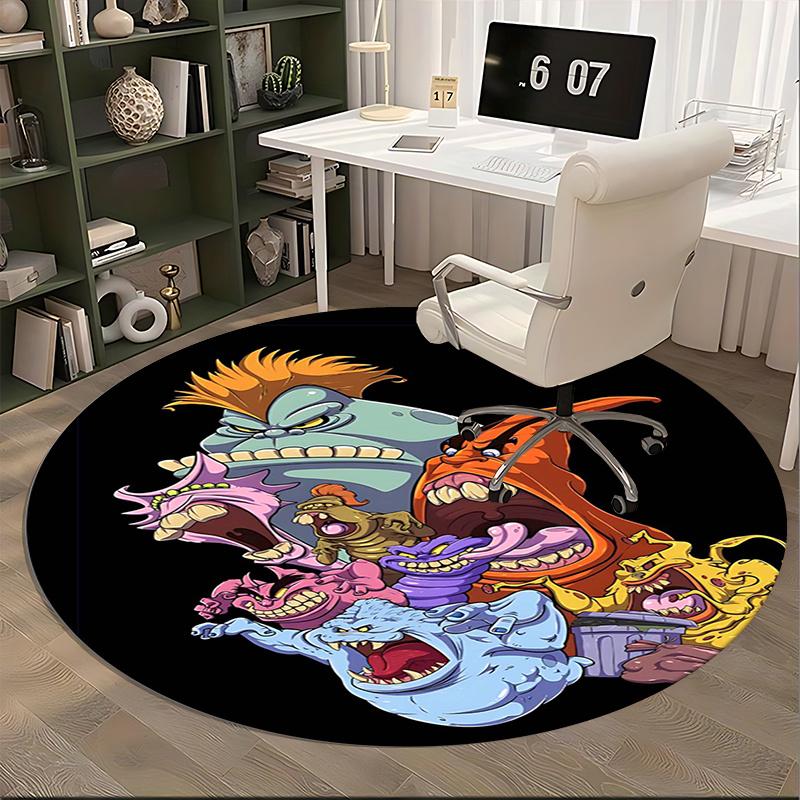 Monster Mashup,Cartoon Creatures Chair mat Round Rug Office carpet, Machine Washable, Non slip, Suitable for Living Rooms, Bedrooms
