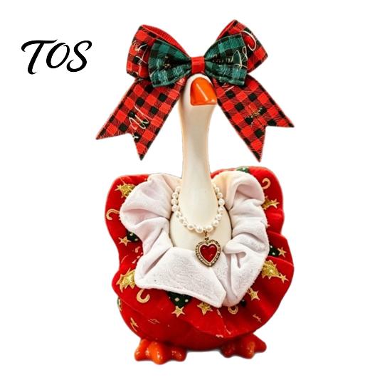 Winter Goose Costume Christmas Cute Desk Outfits, 7 Inch Mini Wreath Clothes with Bow Holiday Ornaments for Statues Tie Headwear And Faux Pearl