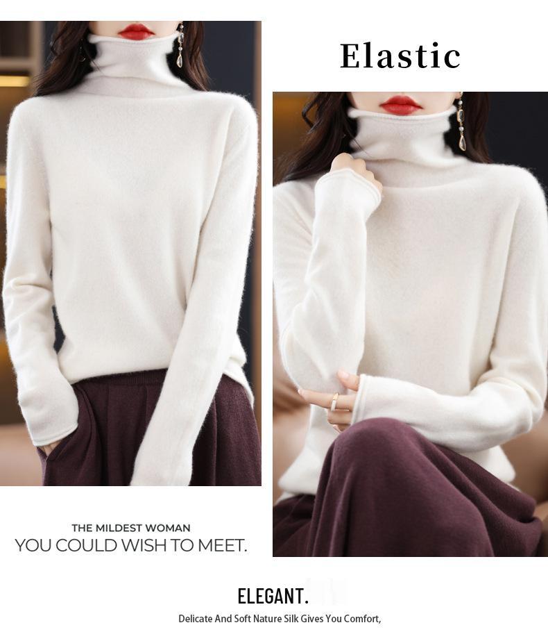 Women's Cowl Neck Wool Sweater: Slimming Autumn/Winter Cashmere Knit Base Layer, Long Sleeve.
