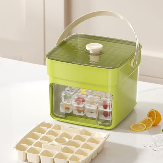 Press-Release Ice Cube Tray with Storage Bin & Ice Shovel Large Capacity Ice Mold for Freezer Leak-Proof Stackable BPA-Free Ice Maker for Home Party