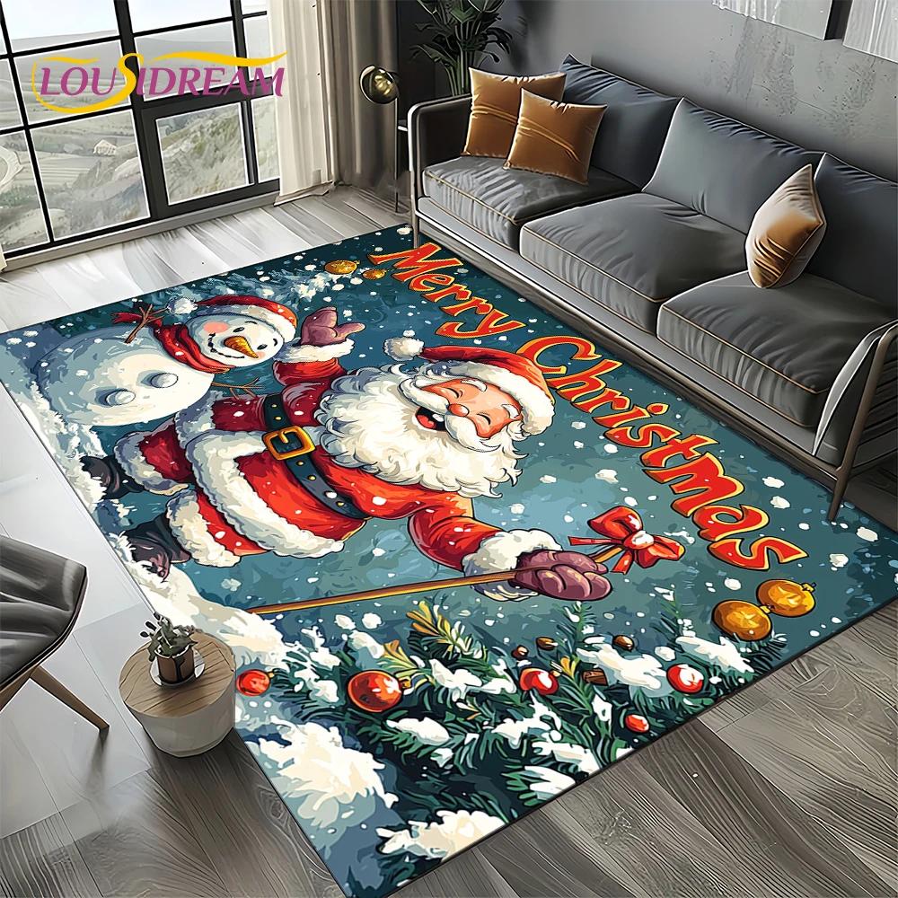 2025 Merry Christmas Tree Santa Claus,New Year Fairy Tale Gift Carpet Rug for Home Bedroom Sofa Doormat Decor,Non-slip Floor Mat