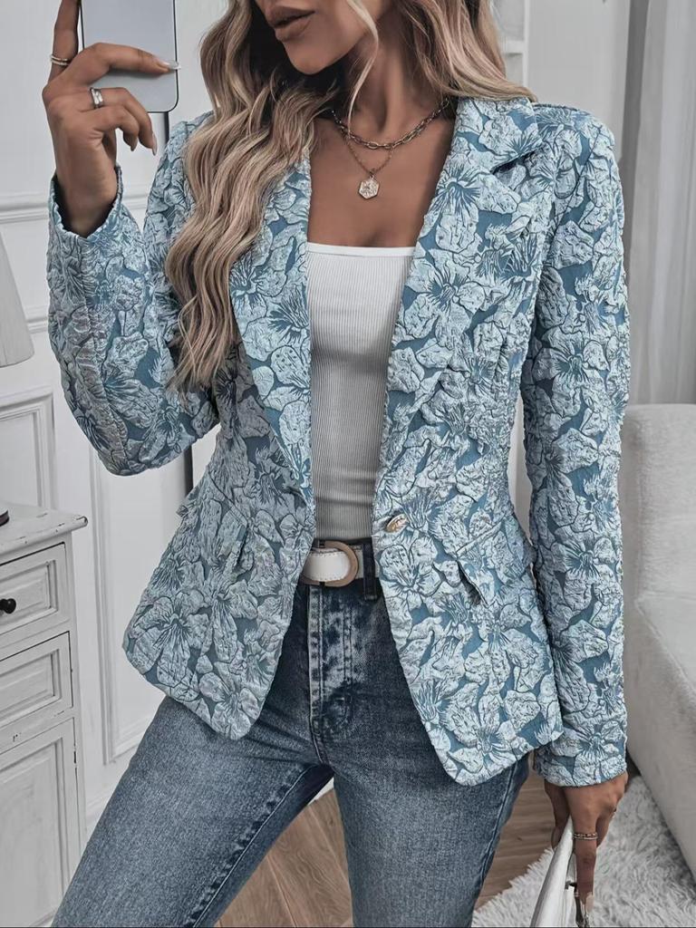Casual Women's Spring/Autumn Retro Lily Jacquard Slim Fit Short Jacket