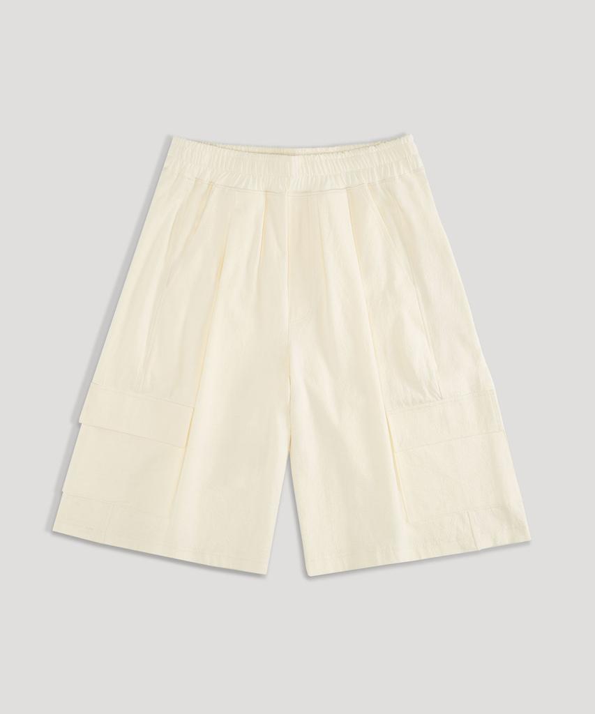 UNTAPPED STUDIO [2Pack] Bermuda-Like Linen Double-Pleated Wide Cargo Half Pants 3 Colors