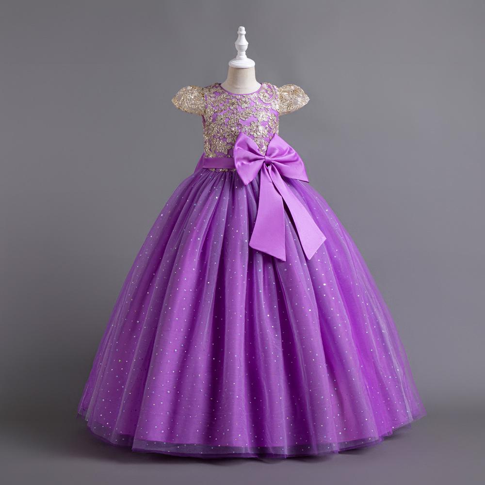 Girls' Sleeveless Sequin Flower Girl & Party Dress - Floor-Length Princess Gown