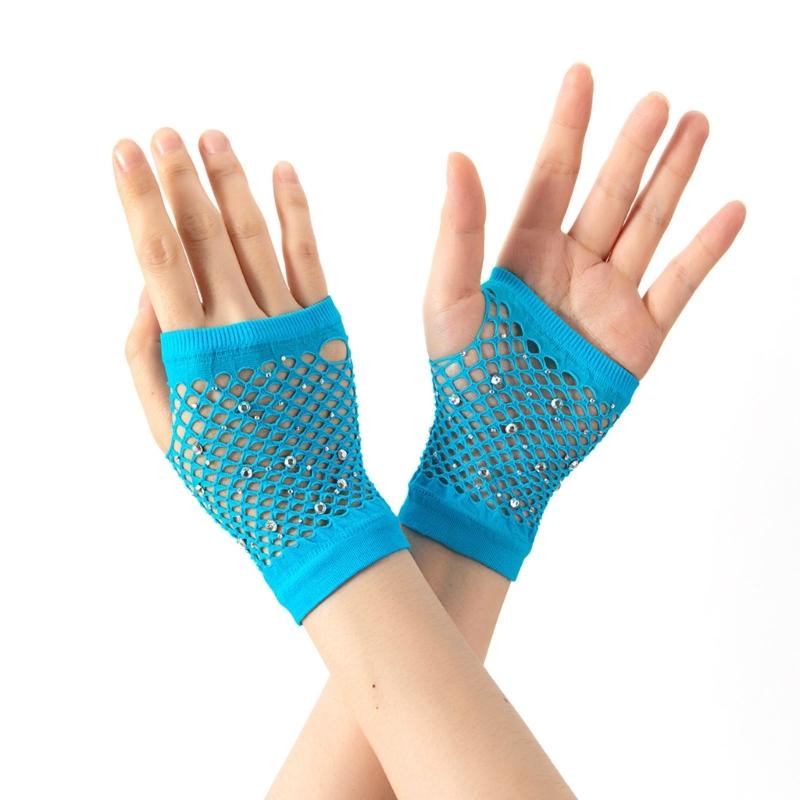

Sparkling Short Mesh Gloves For Nightclub Dance Event Summer Outdoor Comfortable Half Finger Wear