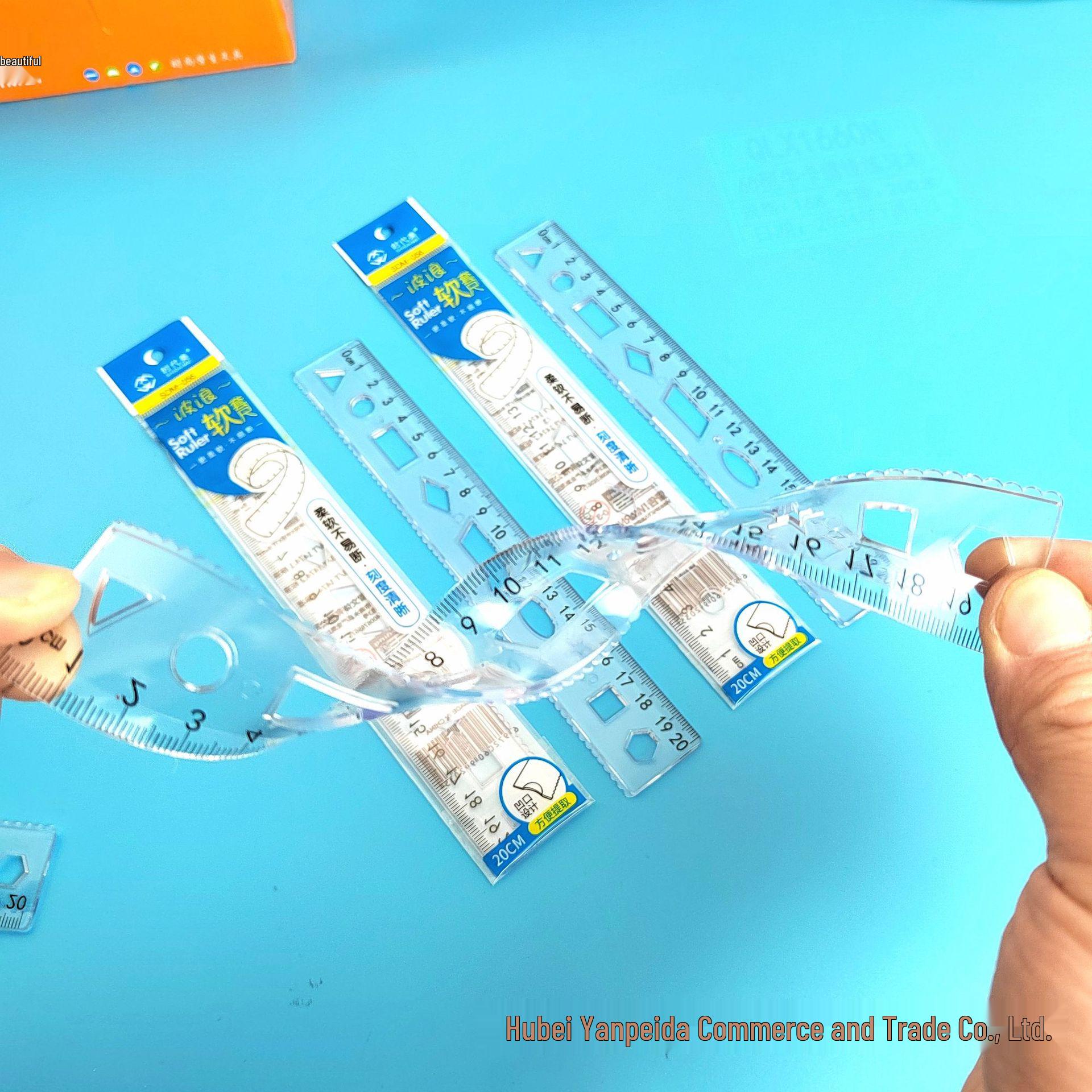 Shidai Mei 20cm Bendable Transparent Ruler Set: Straight, Wavy, Hollow, Grid for Drafting and Drawing 20cm