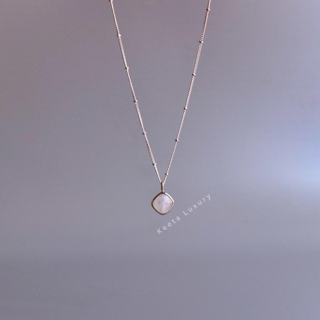 Natural Moonstone Elegant Necklace Sterling Silver Cushion-shaped Layering Necklace for Women Square Crystals Office Wear Simple Jewelry